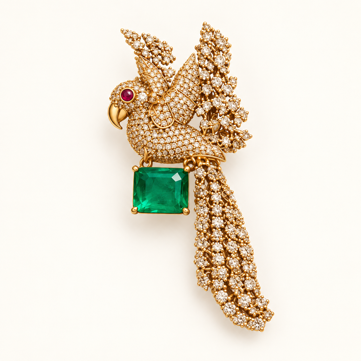 Diamond Encrusted Eagle Pendant with Regal Green Gemstone Brooch