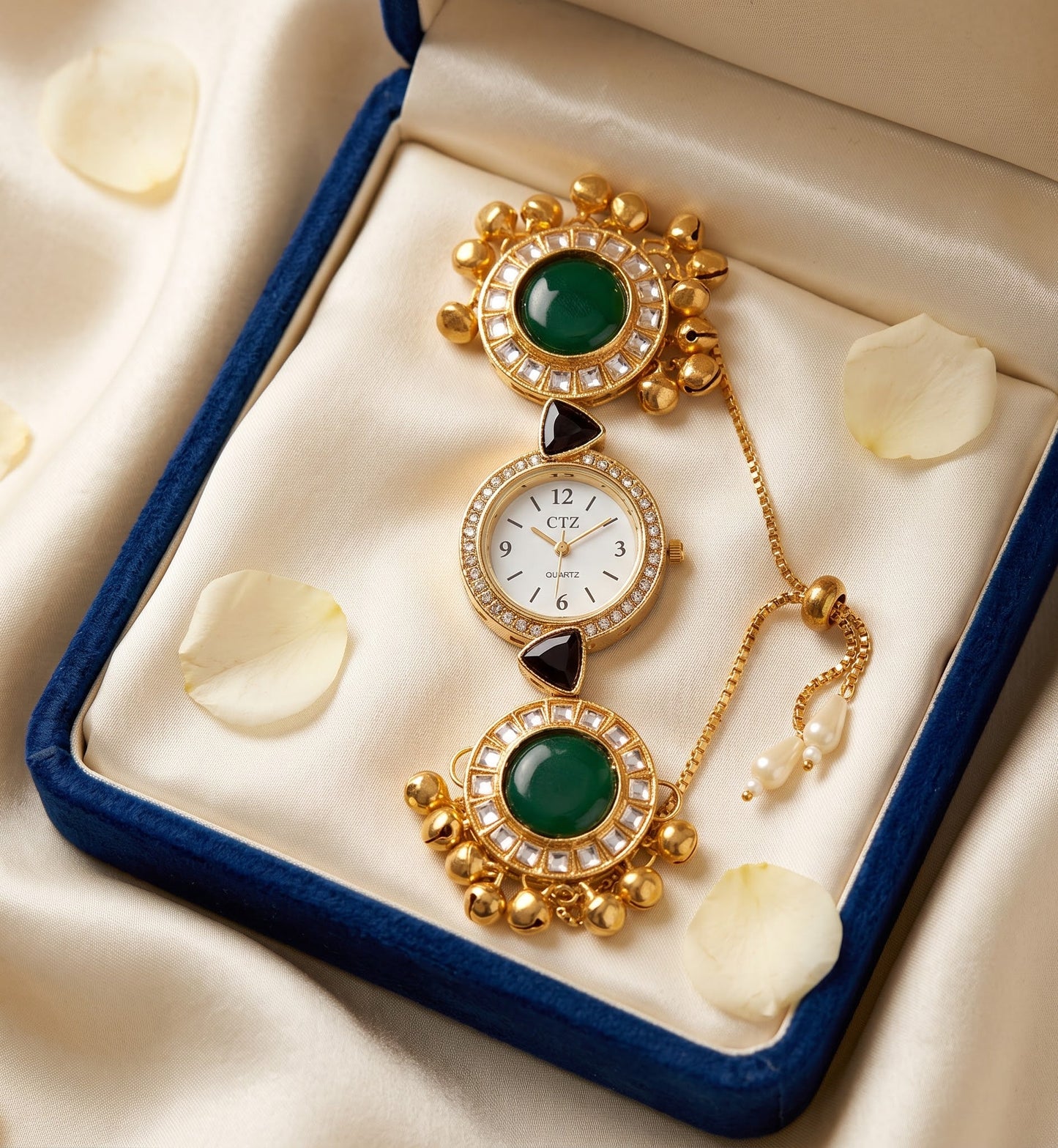 Ethnic Green Cabochon Ghungroo Adjustable Bracelet Watch