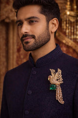 Diamond Encrusted Eagle Pendant with Regal Green Gemstone Brooch