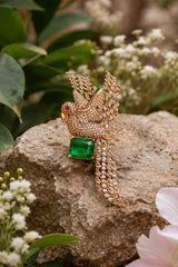 Diamond Encrusted Eagle Pendant with Regal Green Gemstone Brooch