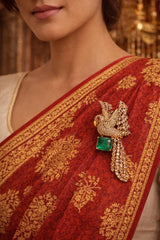 Diamond Encrusted Eagle Pendant with Regal Green Gemstone Brooch