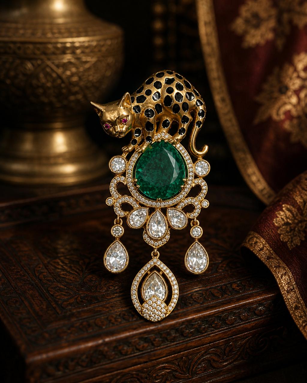 Panther Royale Gemstone Brooch Emerald Stone