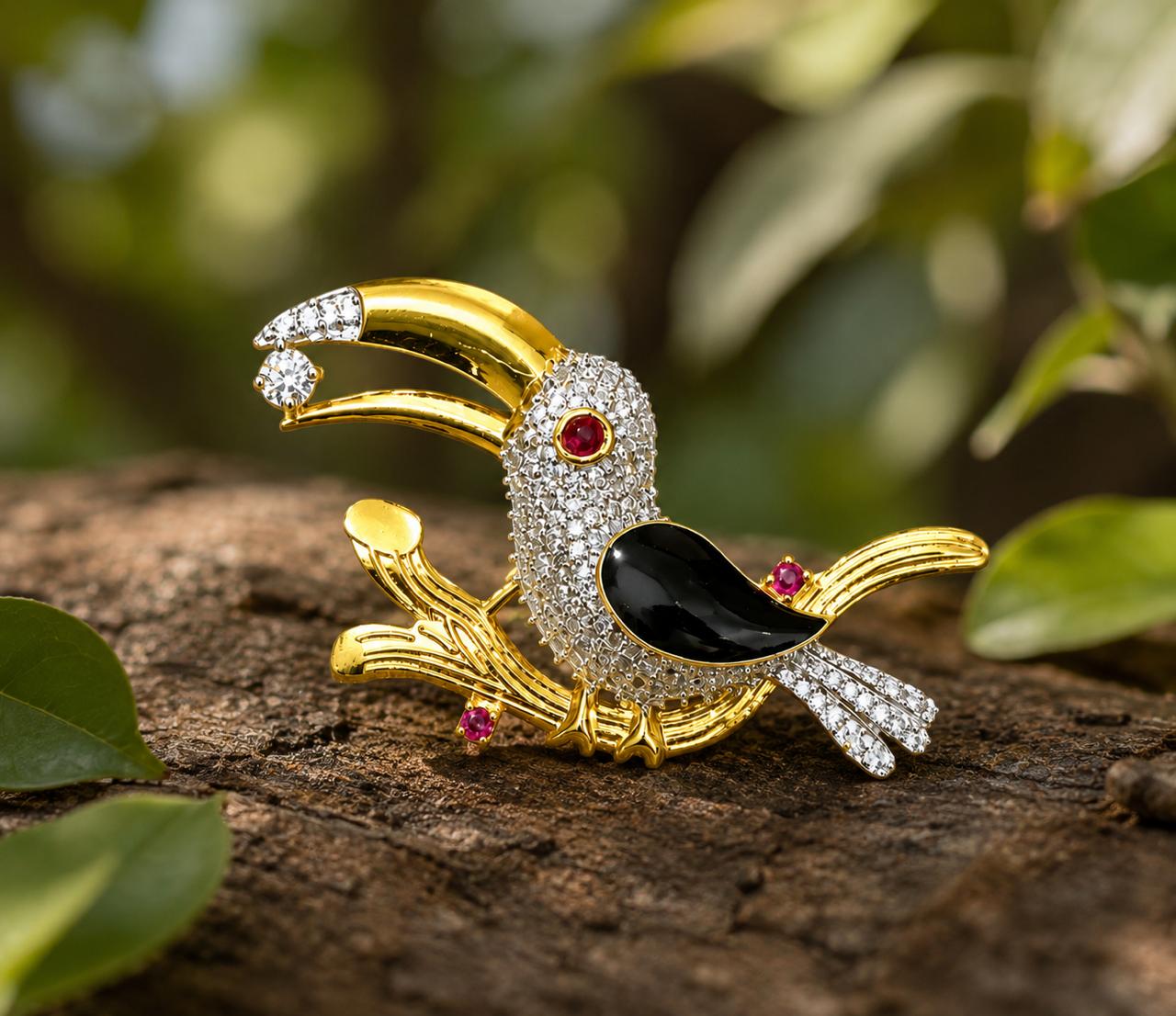 Hand Crafted Antique Bird Brooch