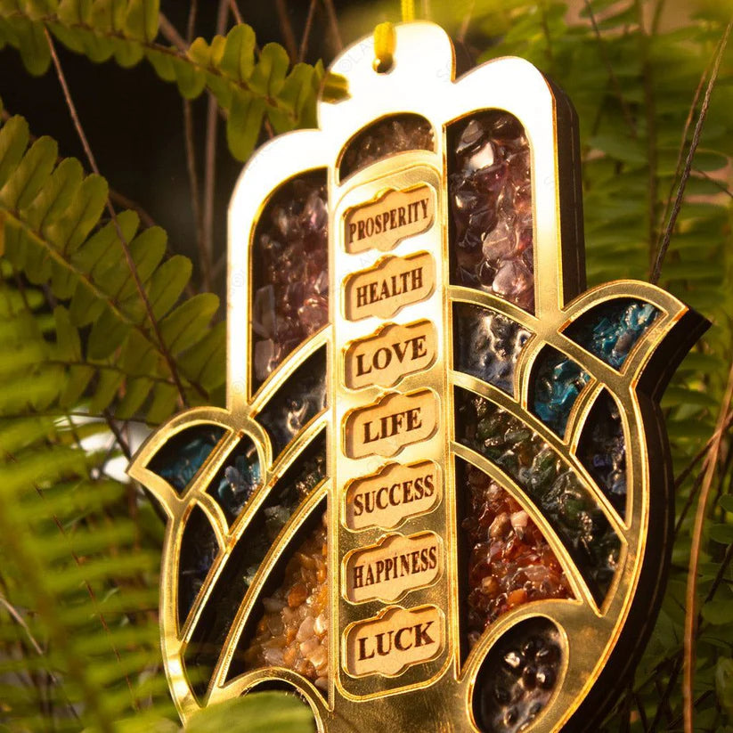 Hamsa Hand Wall & Car Hanger with Seven Chakra Stones