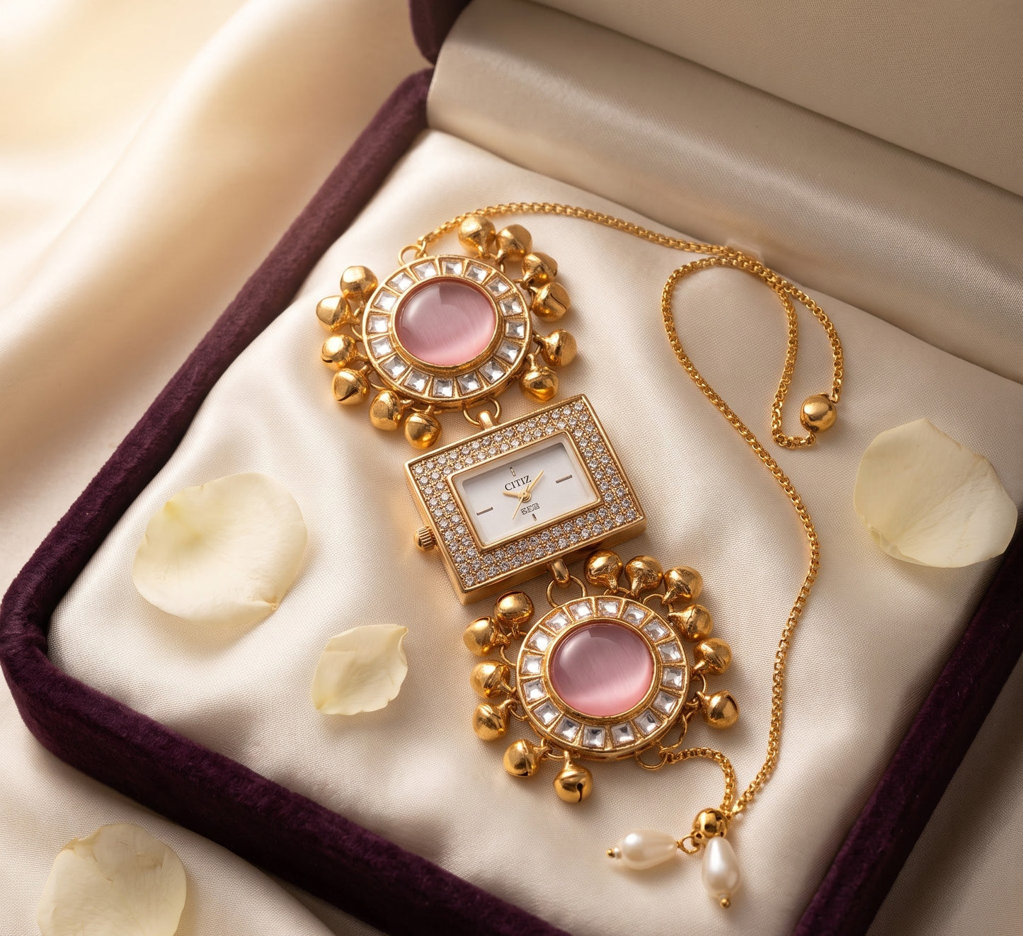 Rectangular Pink Ghungroo Watch