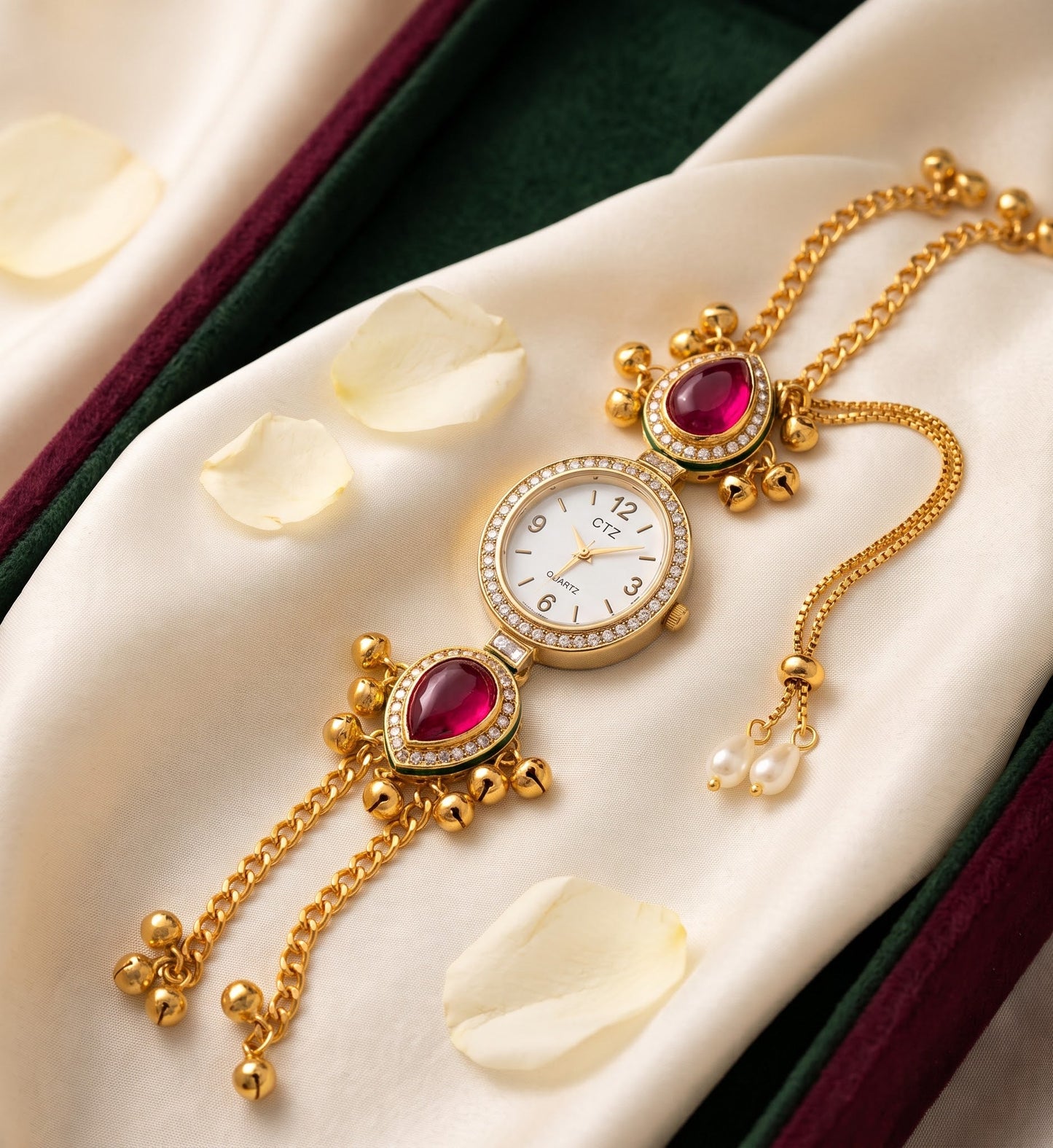 Ethnic Ruby Red Teardrop Ghungroo Jewelry Watch