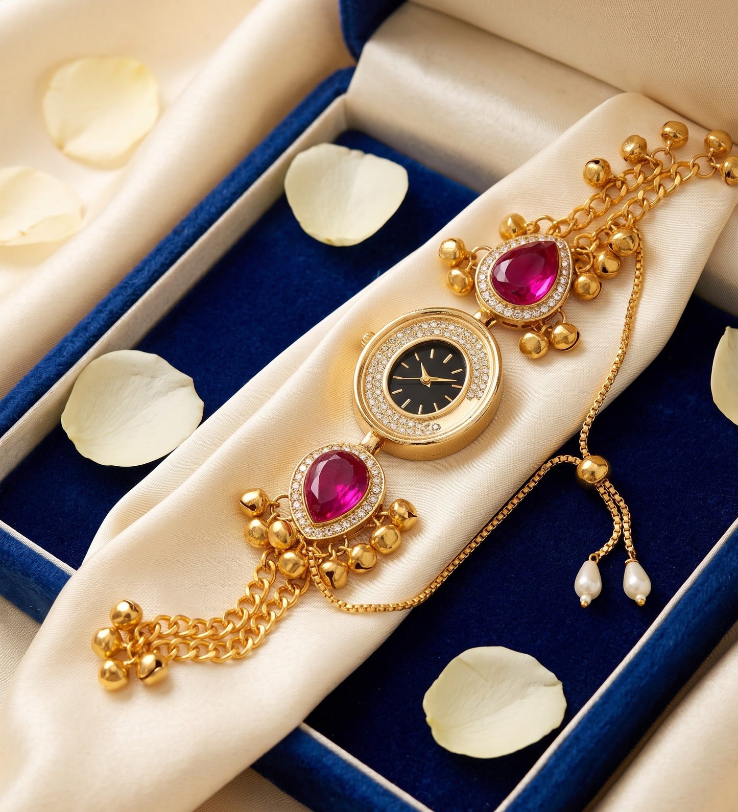 Ethnic Black Dial Ruby Ghungroo Jewelry Watch