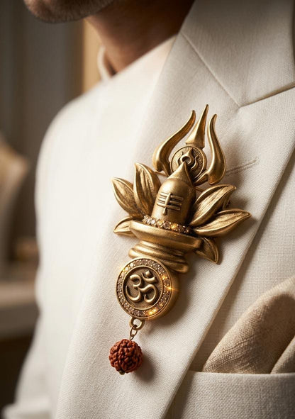 Shiva Linga, Trishul, and Om symbol Brooch