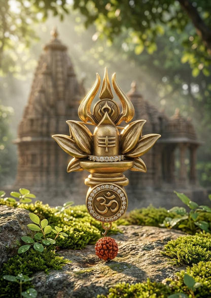 Shiva Linga, Trishul, and Om symbol Brooch