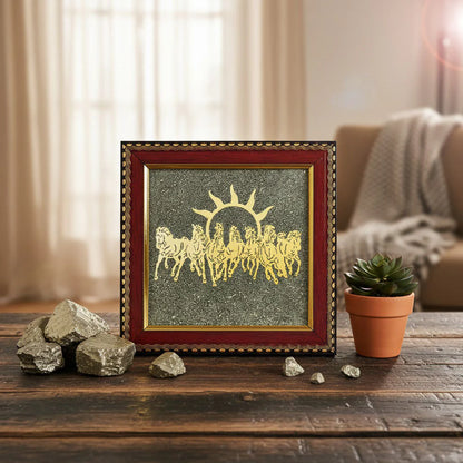 7 Horses on Raw Pyrite Frame Decorative Spiritual Piece