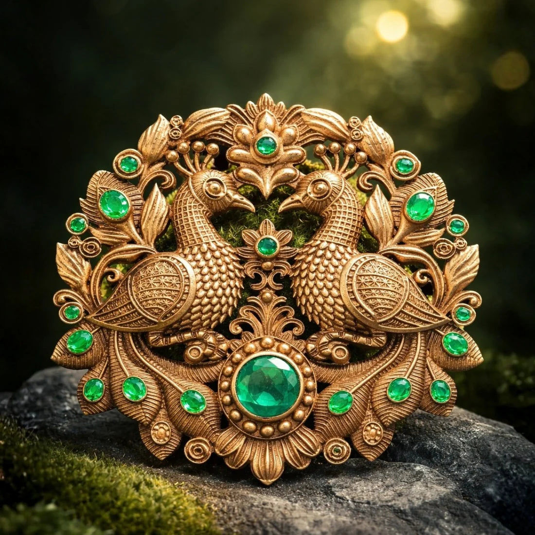 Peacock Splendor Brooch With Antique Look