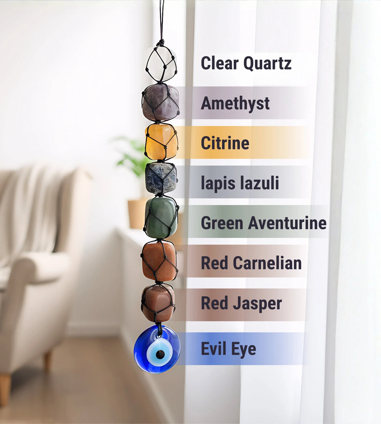 Natural Sevan Chakra Tumble Stone Hanging With Evil Eye Protection
