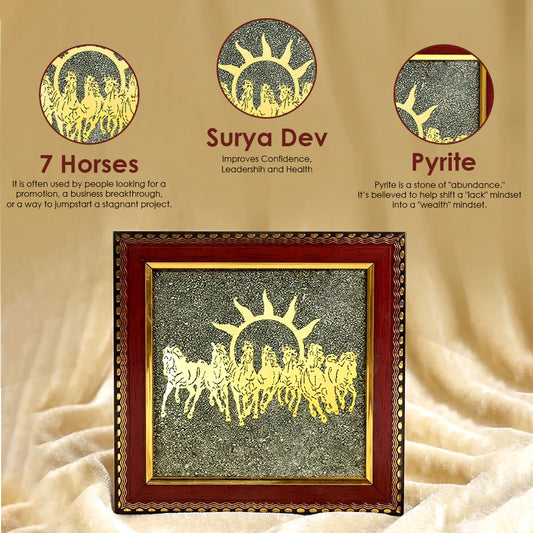 7 Horses on Raw Pyrite Frame Decorative Spiritual Piece