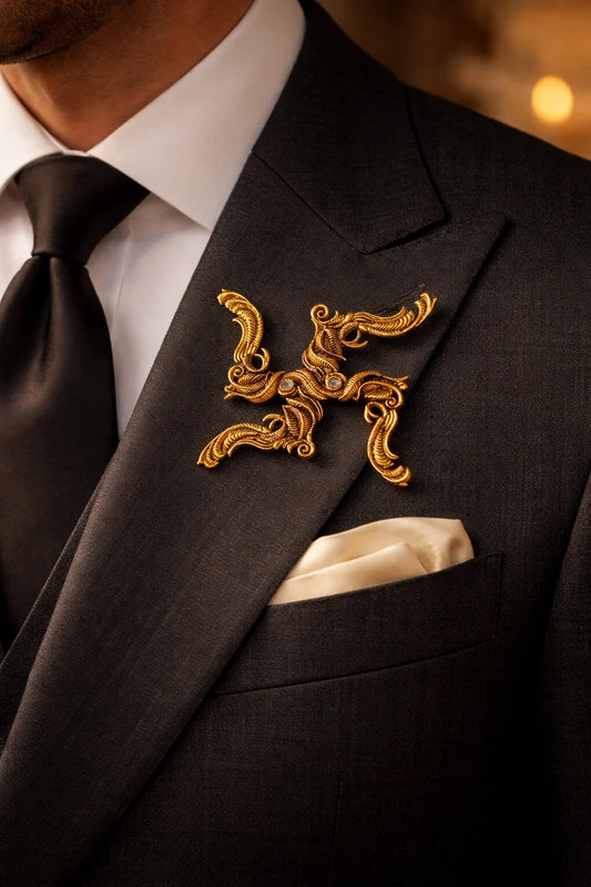 Leaf Pattern Swastik Brooch
