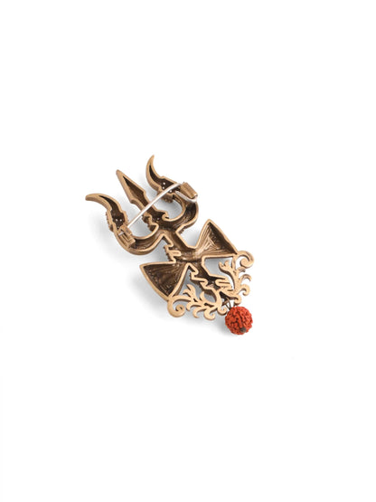 Crystal Trishul And Damru Crest Brooch