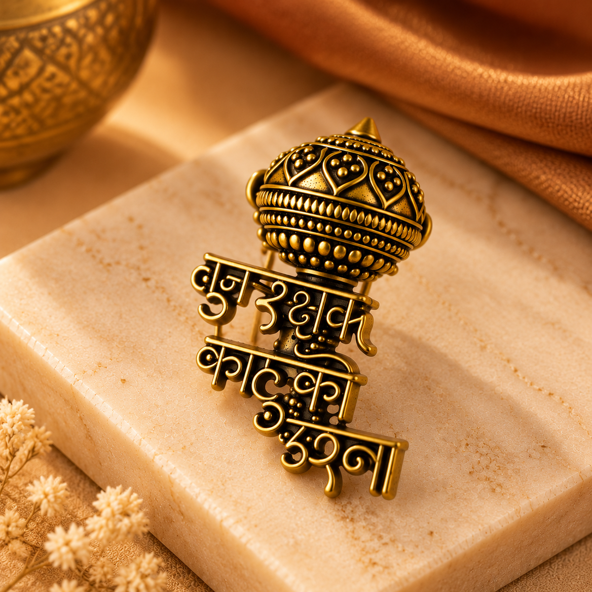Antique Gold Hanuman Gada TUM RAKSHAK KAHU KO DARNA Brooch