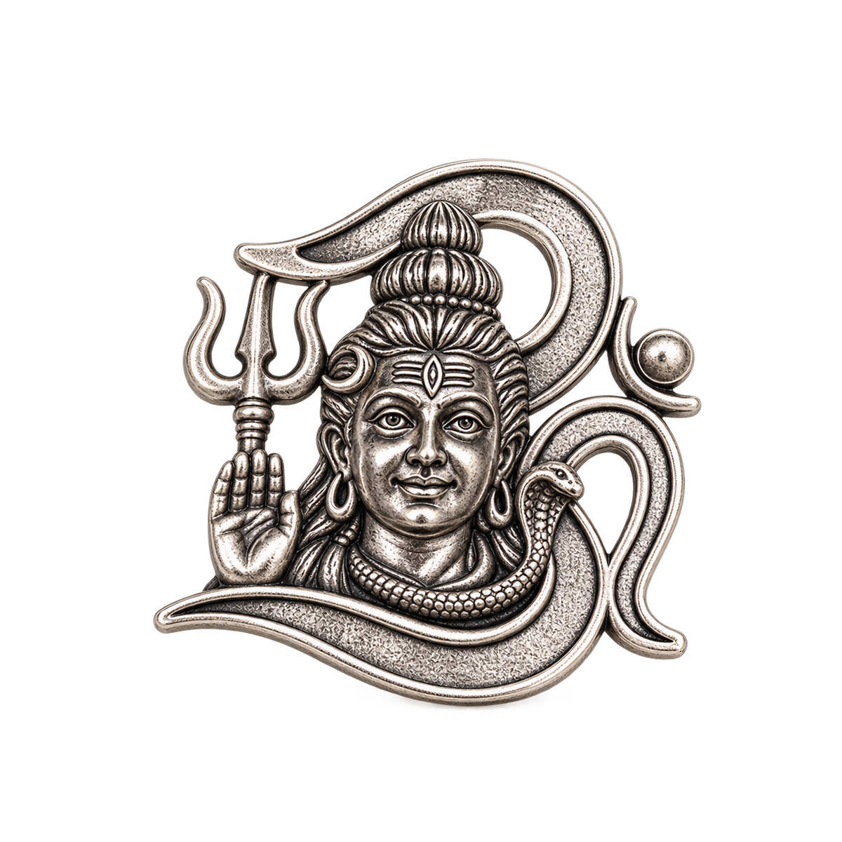 Adiyogi Shiva Silver Trishul Brass Brooch