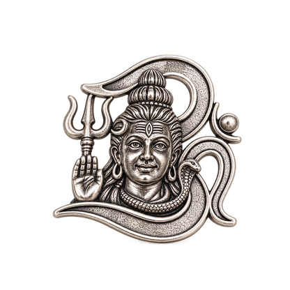 Adiyogi Shiva Silver Trishul Brass Brooch