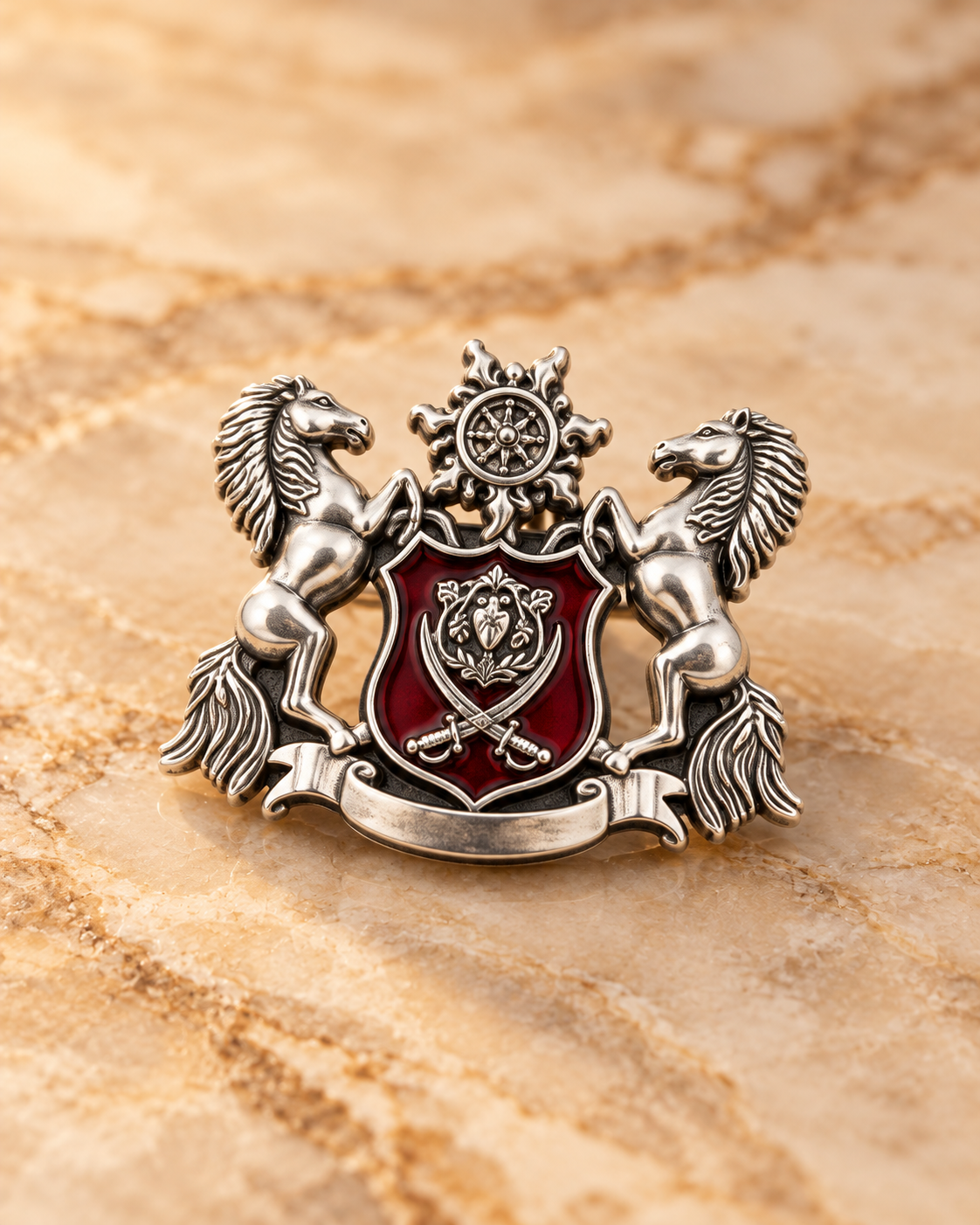 Horse Power SunLion Warrior Silver Plated Brooch