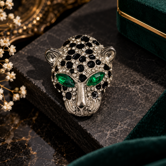 Emerald-Eyed Crystal Panther Brooch