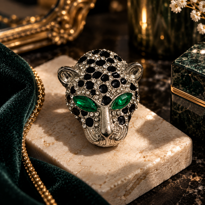 Emerald-Eyed Crystal Panther Brooch