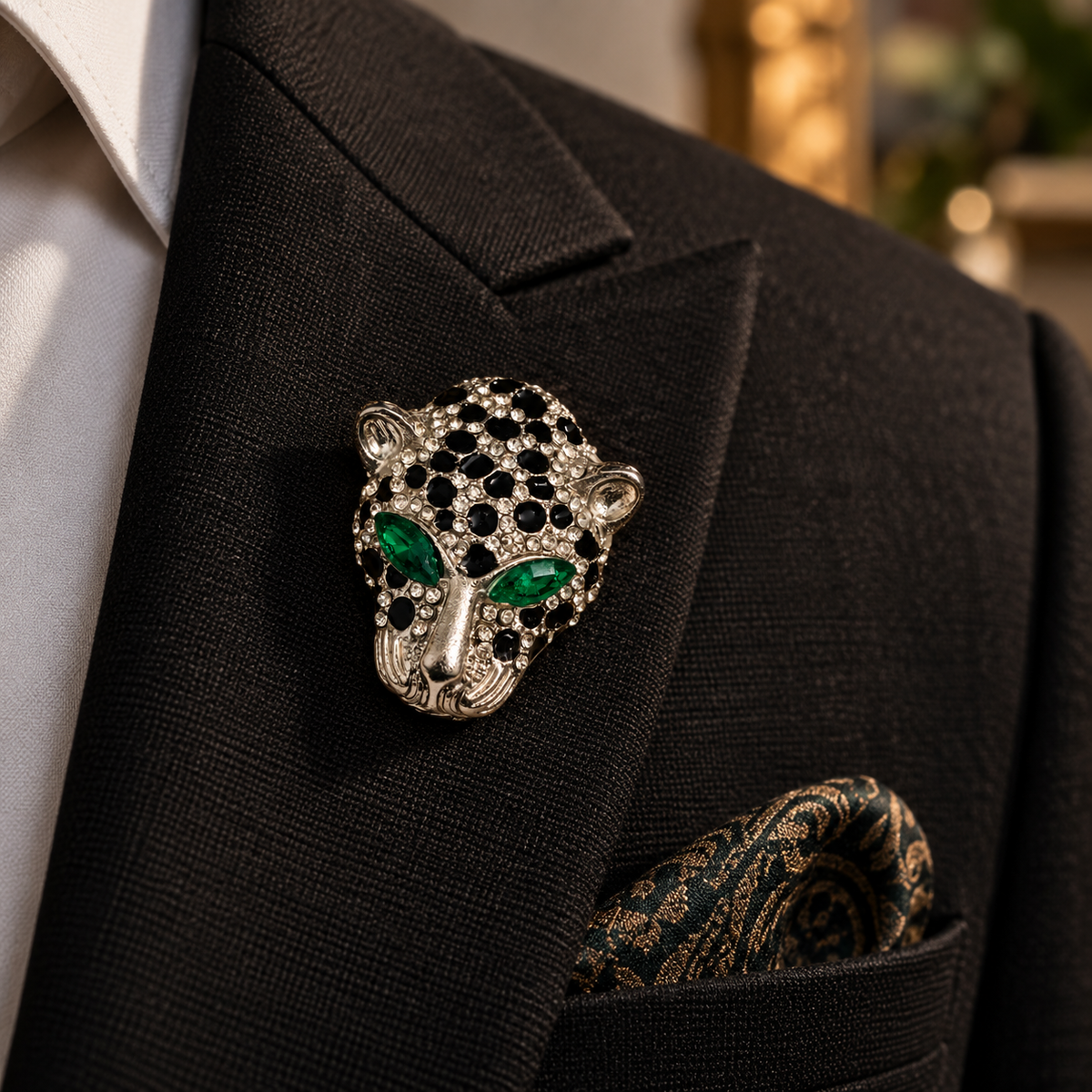 Emerald-Eyed Crystal Panther Brooch