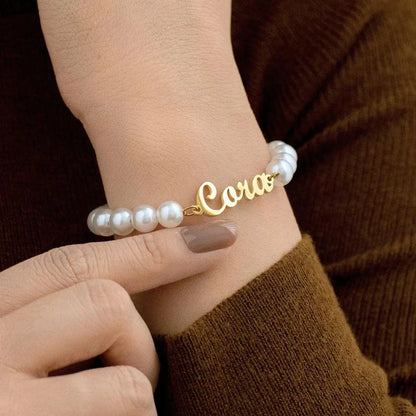 Custom Script Name and Natural Pearl Bracelet