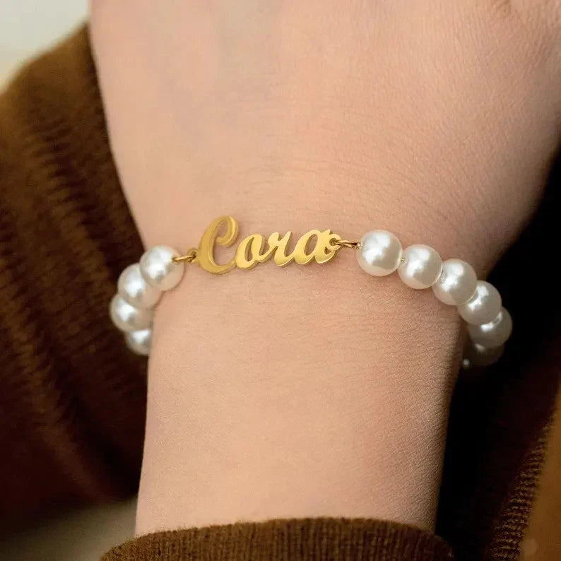 Custom Script Name and Natural Pearl Bracelet