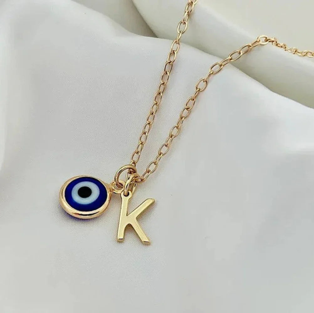 Evil Eye Initial Letter Necklace