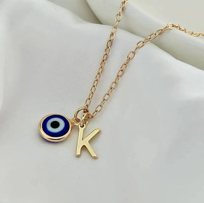 Evil Eye Initial Letter Necklace