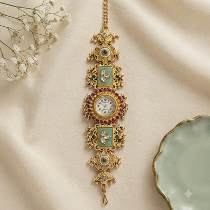 Ethnic Watch Jewelry with Pastel Mint Stone Accents