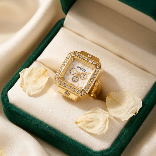Square Crystal Bezel Finger Watch Ring