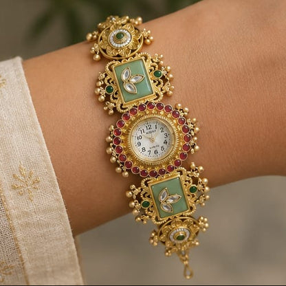 Ethnic Watch Jewelry with Pastel Mint Stone Accents