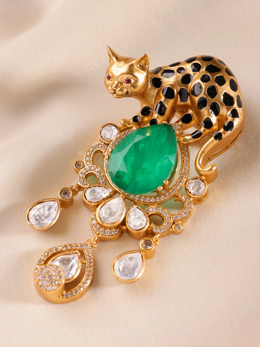 Panther Royale Gemstone Brooch Emerald Stone