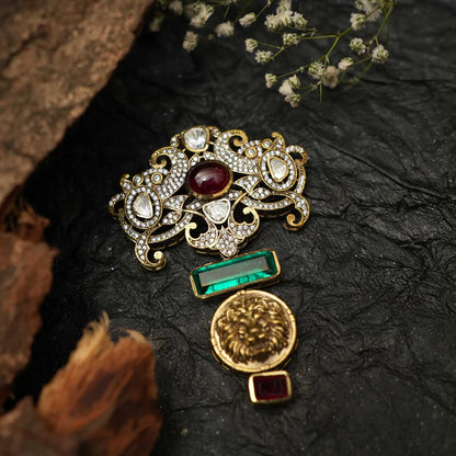 Moissanite Diamond Groom Saree Pin And Broch Synthetic Ruby Emerald