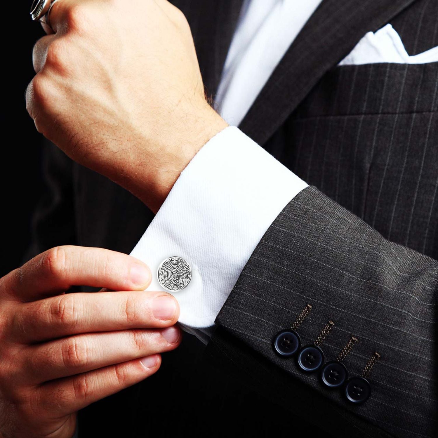 Personalized Fingerprint Round Shaped Cufflink for Men and Boys - Giva