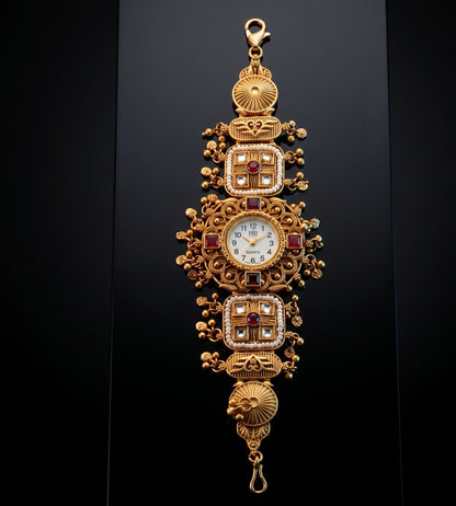 Ethnic Kundan Seed Pearl Ruby Jewelry Watch