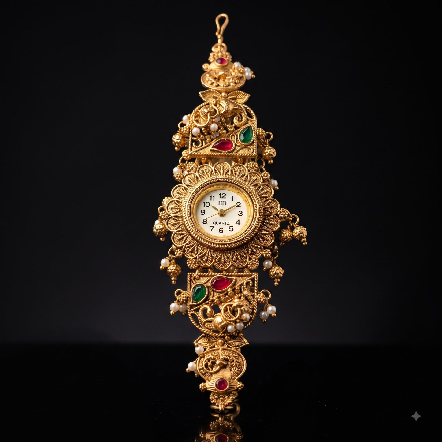 Temple Style Elephant Motif Ghungroo Watch Bracelet