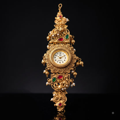 Temple Style Elephant Motif Ghungroo Watch Bracelet