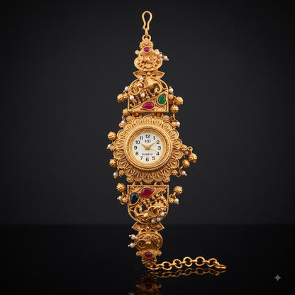 Temple Style Elephant Motif Ghungroo Watch Bracelet