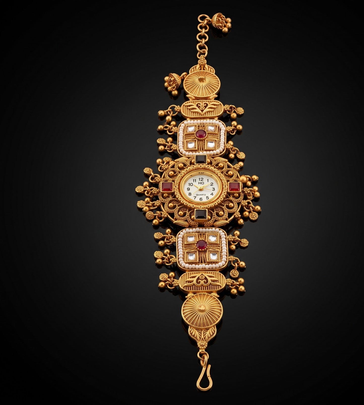 Ethnic Kundan Seed Pearl Ruby Jewelry Watch