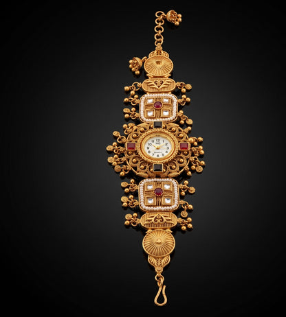 Ethnic Kundan Seed Pearl Ruby Jewelry Watch