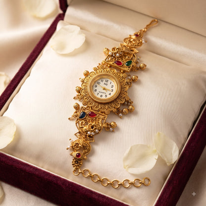Temple Style Elephant Motif Ghungroo Watch Bracelet