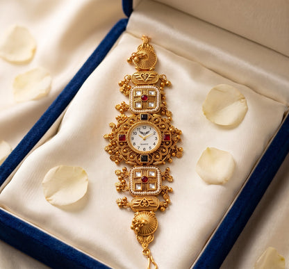 Ethnic Kundan Seed Pearl Ruby Jewelry Watch