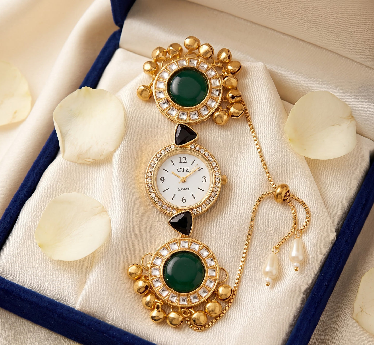 Ethnic Green Cabochon Ghungroo Adjustable Bracelet Watch