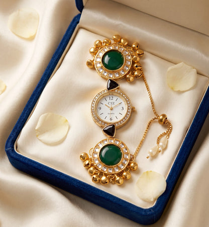 Ethnic Green Cabochon Ghungroo Adjustable Bracelet Watch