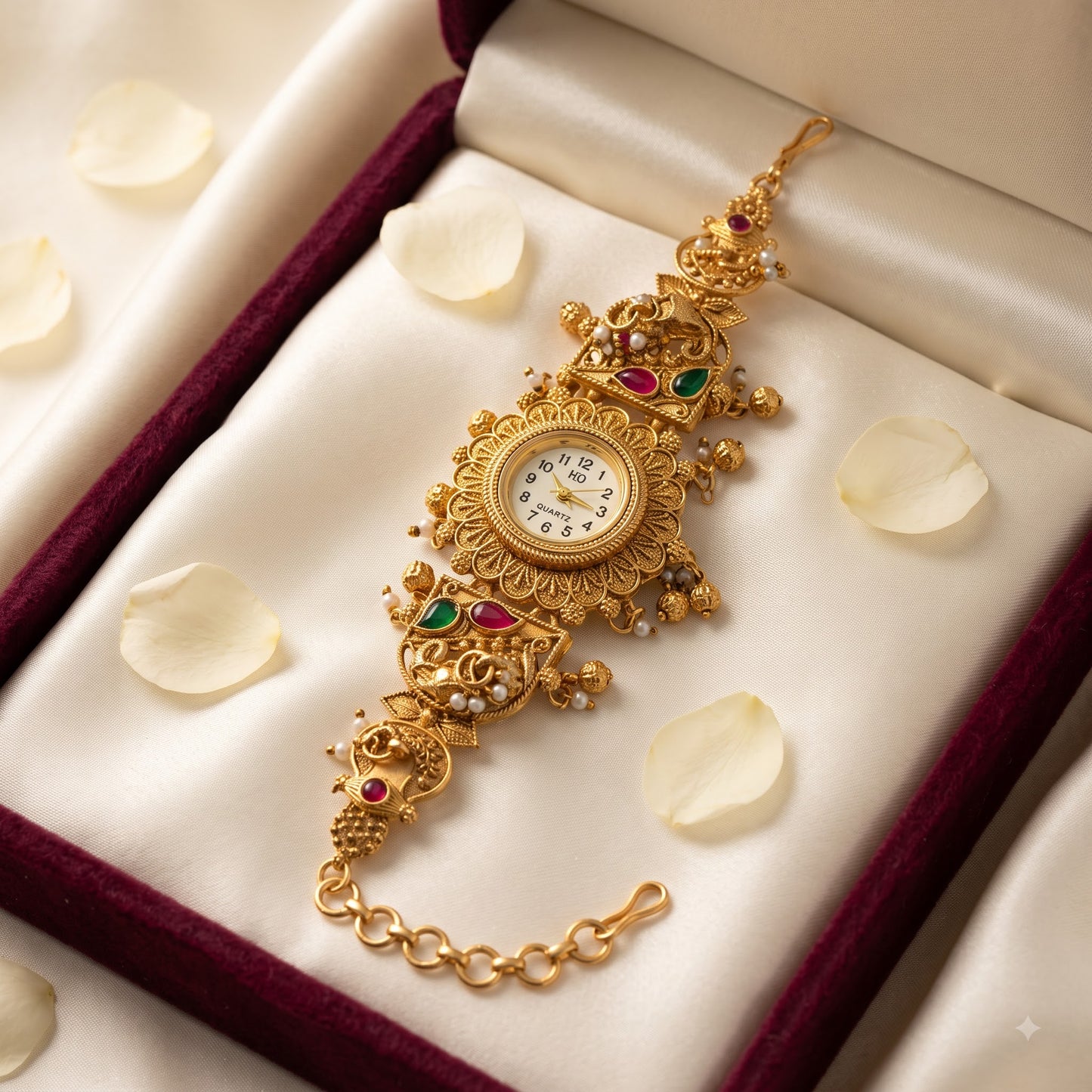 Temple Style Elephant Motif Ghungroo Watch Bracelet