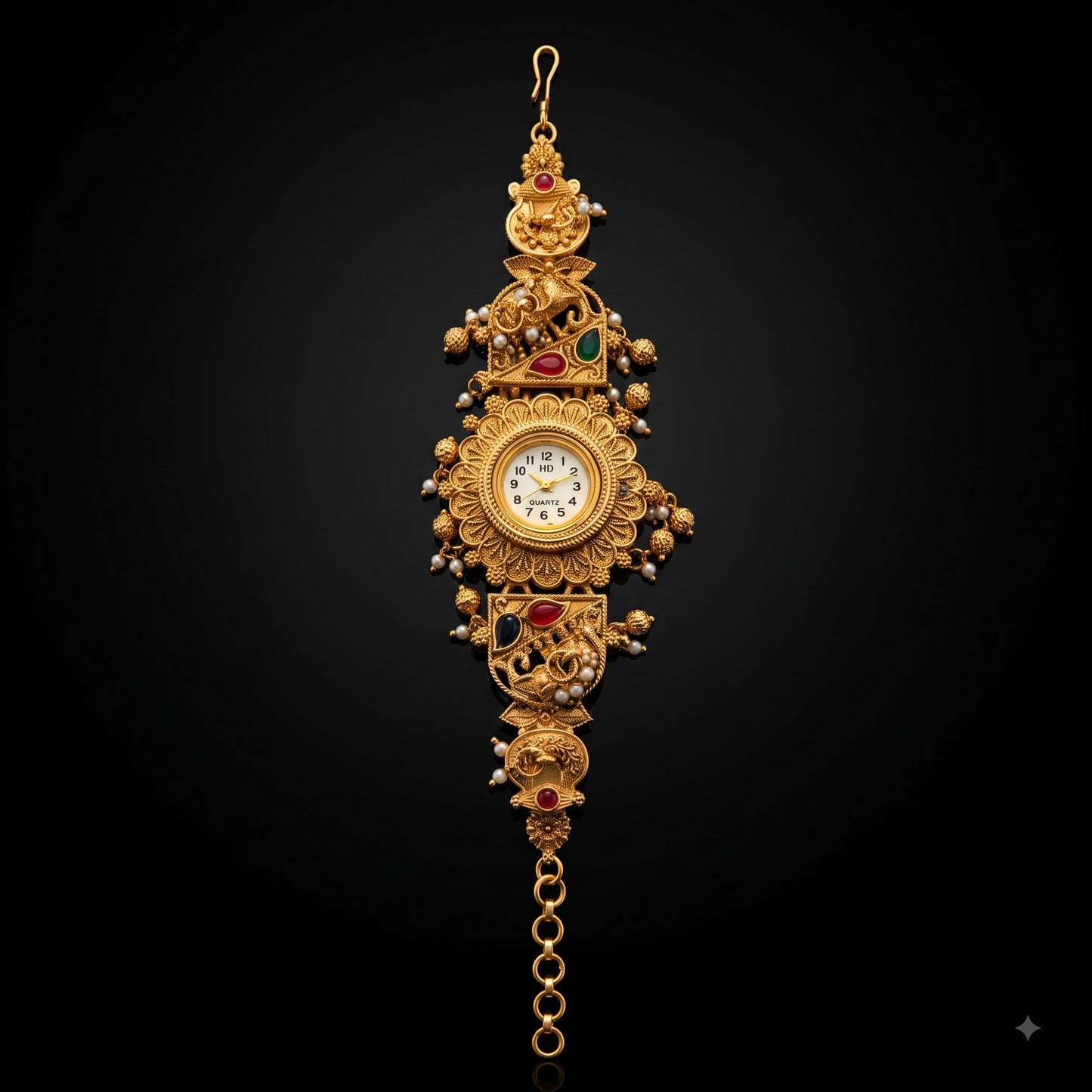Temple Style Elephant Motif Ghungroo Watch Bracelet