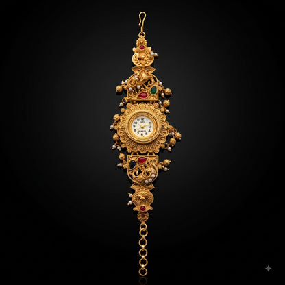 Temple Style Elephant Motif Ghungroo Watch Bracelet