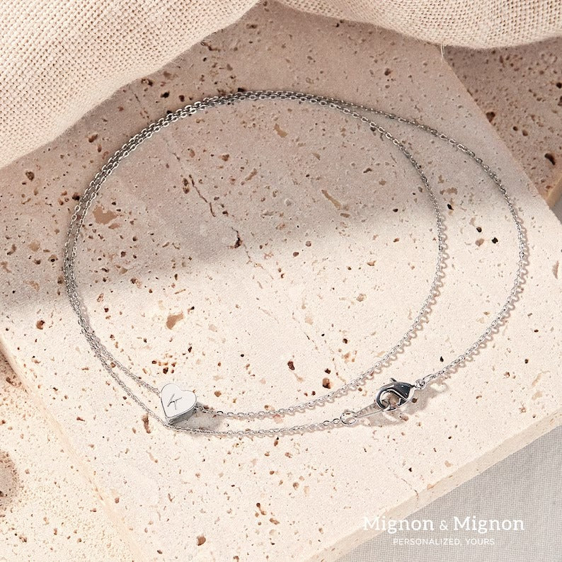 Personalized Anklets for Women Ankle Jewelry Gift for Her Initial Foot Bracelet Birthday Gift for Her Dainty Heart Summer Beach Jewelry